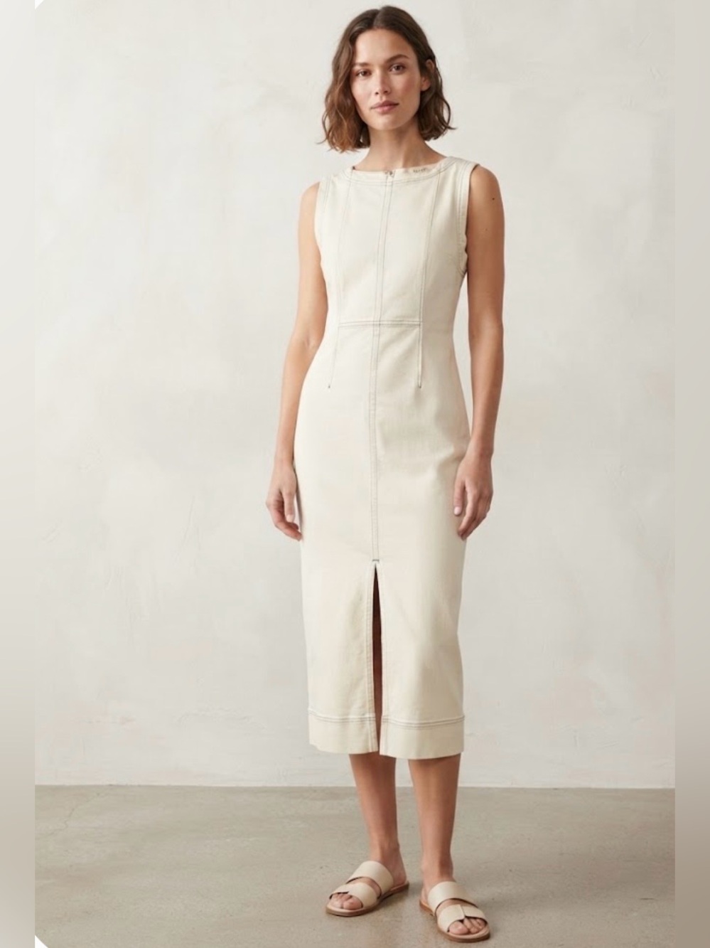 Pilcro Sleeveless Cream Denim Dress with Center Seam